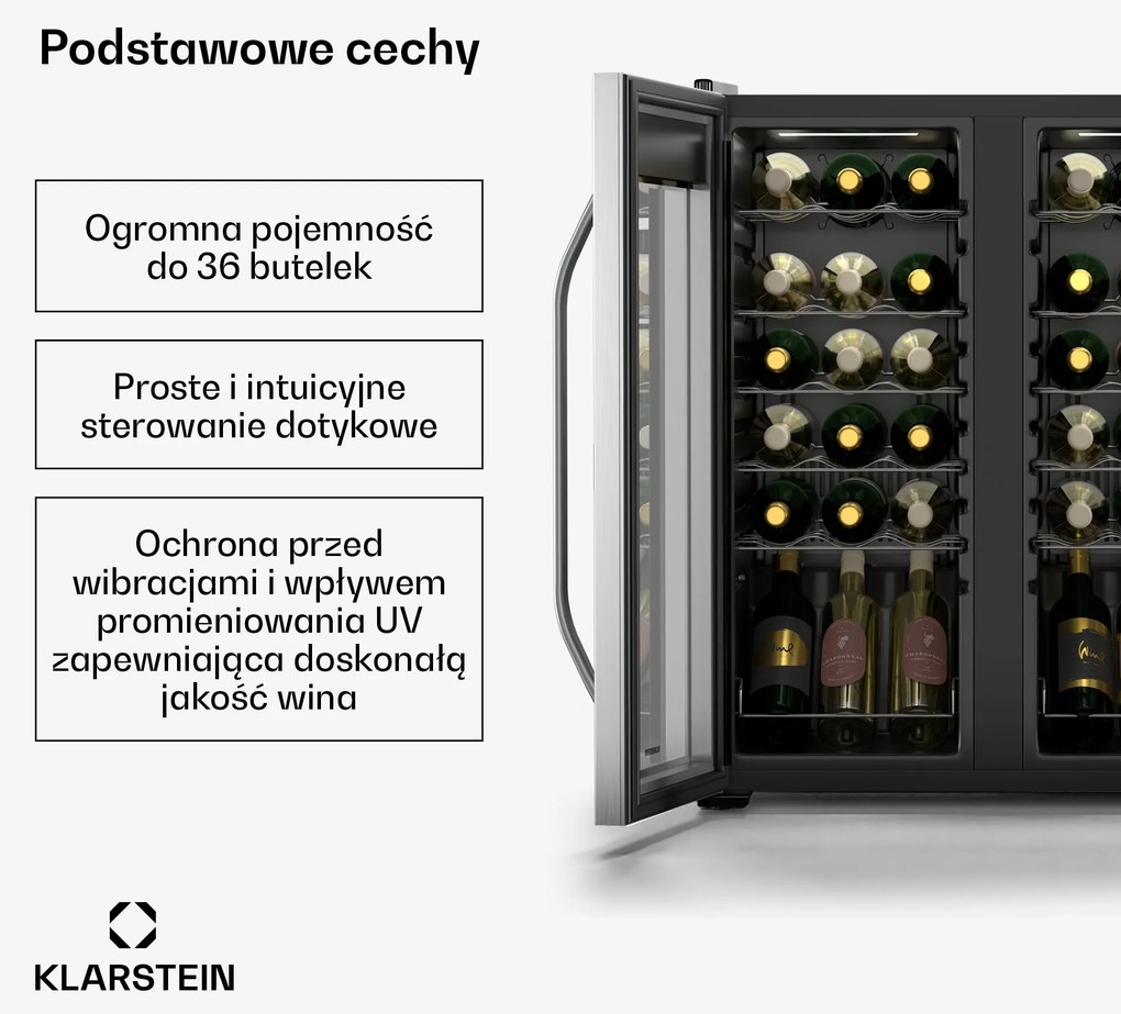 Klarstein Vinamour lodówka na wino, 2 strefy chłodzenia, 7 półek, obsługa dotykowa