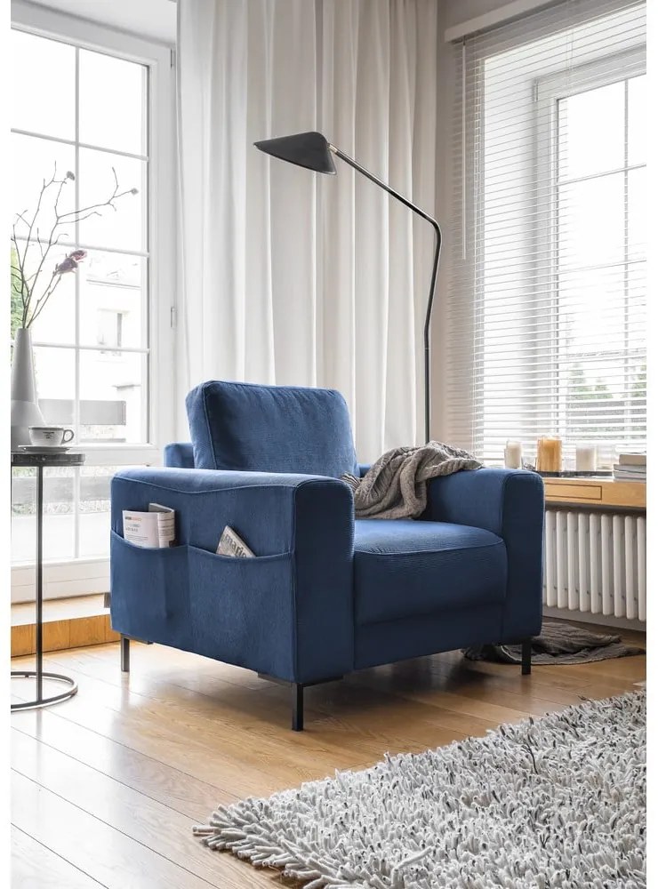 Ciemnoniebieski sztruksowy fotel Lofty Lilly – Miuform