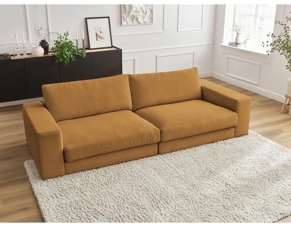 Musztardowa sztruksowa sofa 274 cm Leonard – Bobochic Paris