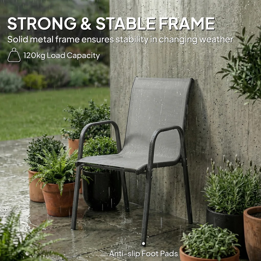 Outsunny Krzesła Ogrodowe 4 szt. – Sztaplowane Krzesła Tarasowe z Oddychającym Oparciem i Podłokietnikami, Maks. Obciążenie 120 kg | Aosom PL