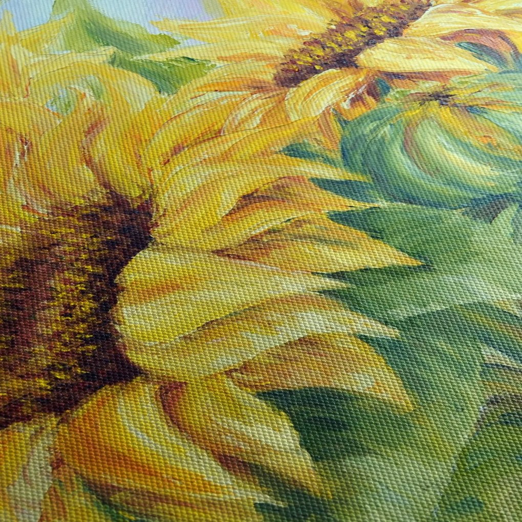 Obraz kwitnących słoneczników (170x50 cm)