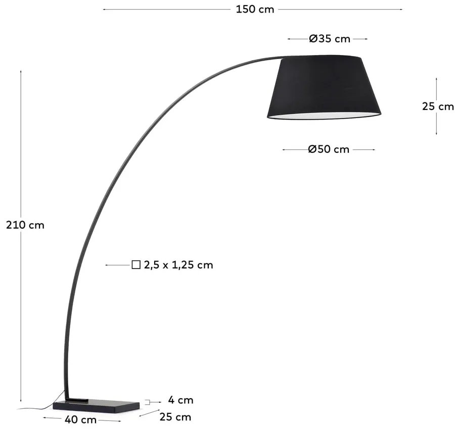 Czarna lampa stojąca z tekstylnym kloszem (wysokość 210 cm) Juhe – Kave Home