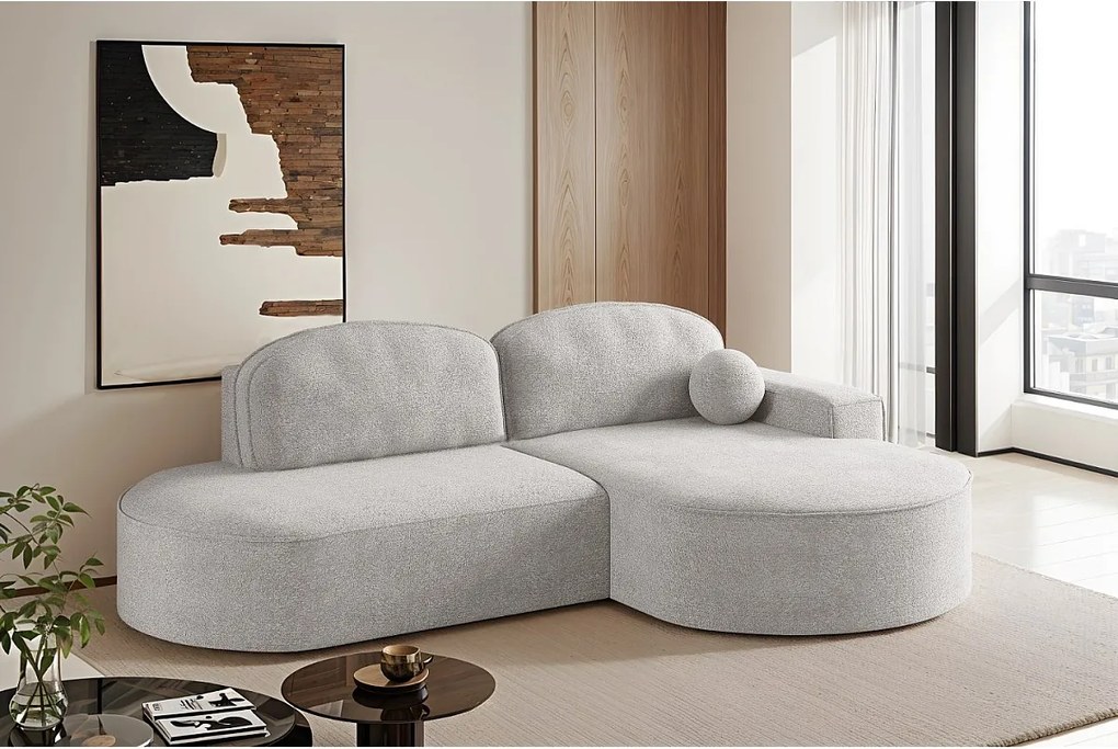 Narożnik z funkcją spania i pojemnikiem Modena Runden, tkanina Arena, Jasnoszary, Prawy