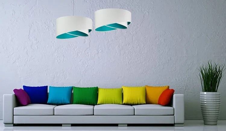 Biało-turkusowa lampa wisząca welurowa G7-Z25
