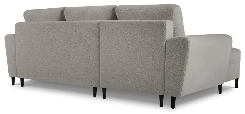 Jasnoszary rozkładany narożnik ze schowkiem z materiału bouclé (lewostronny/z szezlongiem) Kyoto – Cosmopolitan Design