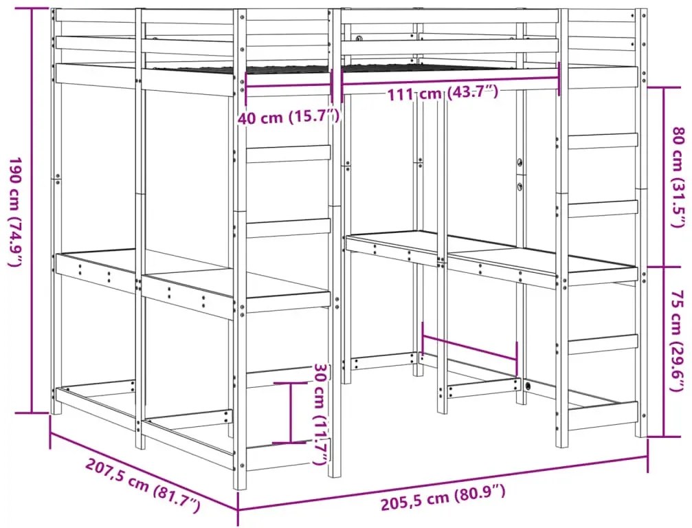 Białe łóżko drewniane z drabinką i biurkiem 200x200 - Kortul 6X