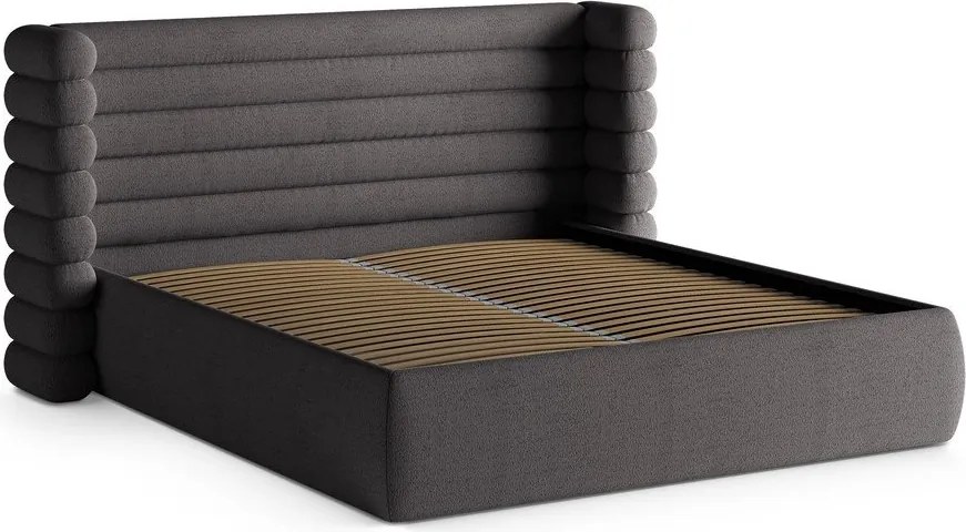 Ciemnoszare tapicerowane łóżko dwuosobowe ze schowkiem ze stelażem 160x200 cm Mount – Micadoni