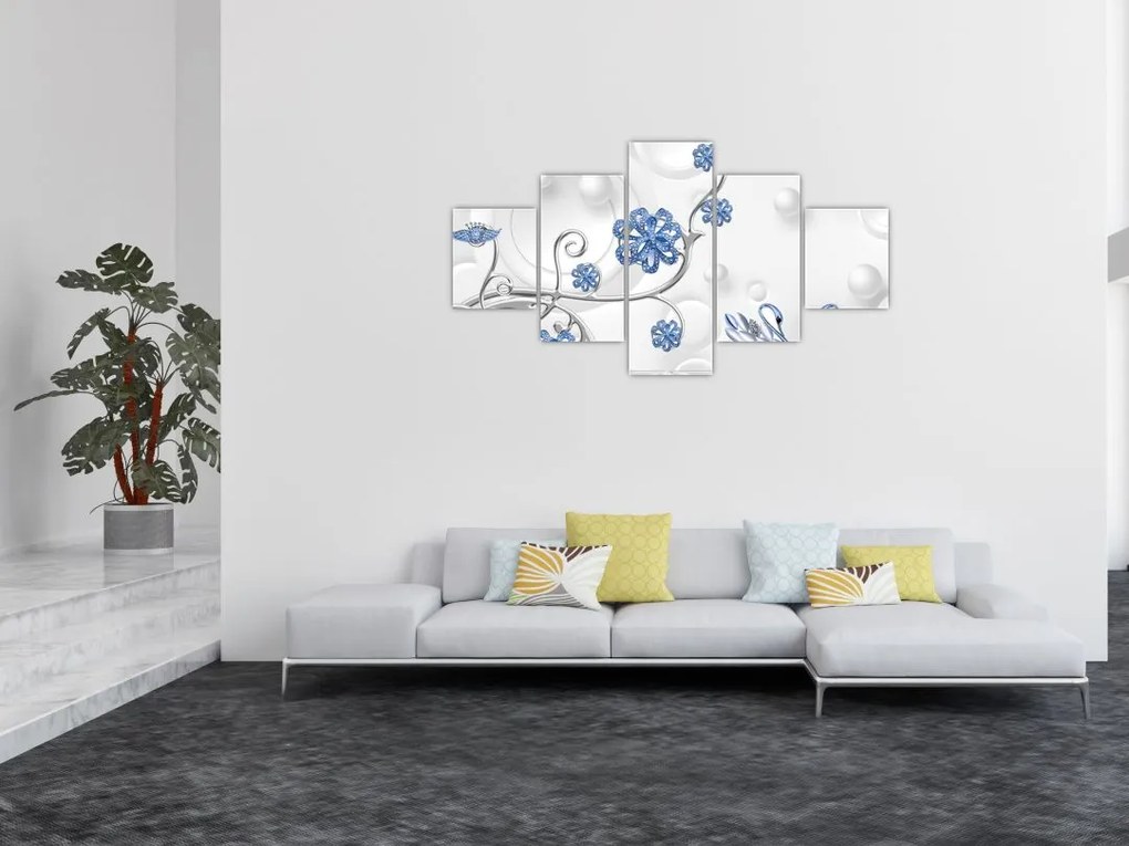 Obraz - Niebieskie łabędzie (125x70 cm)