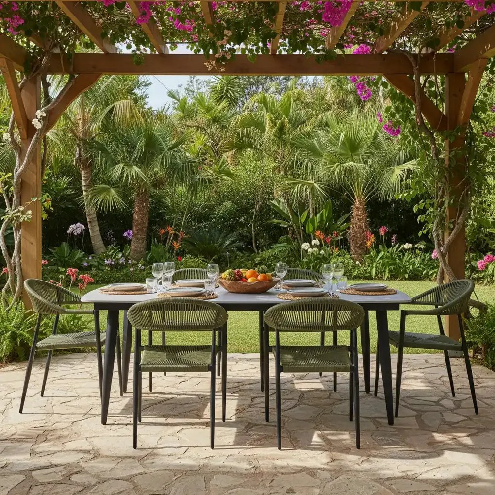 Krzesło Ogrodowe Grafitowe 56x60x78 cm Plecione Zielone Sznurki Nowoczesne