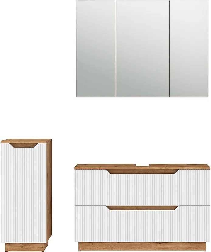Zestaw mebli łazienkowych dąb/białe paski 99.4x32x62.5 lotta