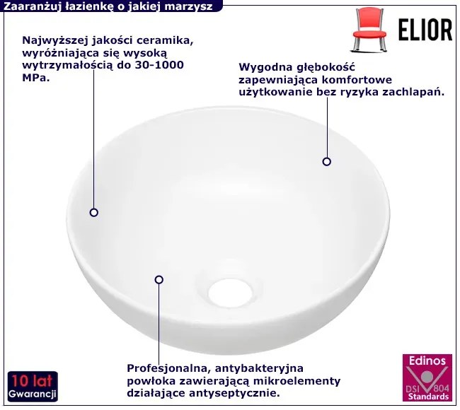 Biała okrągła ceramiczna umywalka łazienkowa Ansor