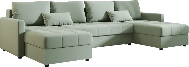 Rozkładana sofa narożna w kształcie U VENORIA 285x146 cm, jasnozielona + 2 poduszki GRATIS