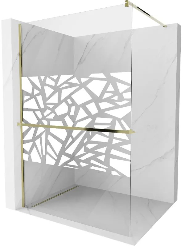 Mexen Kioto+ ścianka prysznicowa z półką Walk-in 90 x 200 cm, biały wzór, złota - 800-090-121-50-85