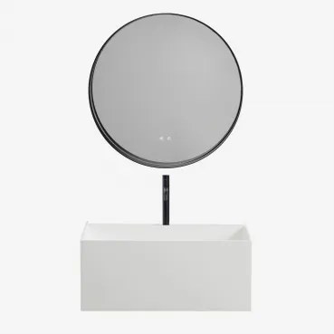 Zestaw Wiszących Mebli Łazienkowych Z Żywicy Zintegrowany Z Umywalką I Oświetleniem Led Nerine - Sklum