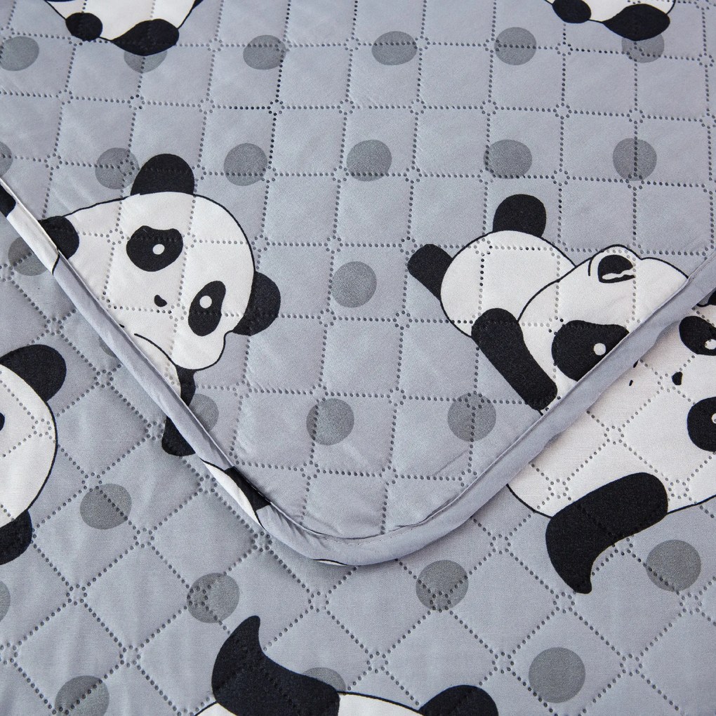 Narzuta na łóżko z wzorem PANDA szary Rozmiar: 170 x 210 cm