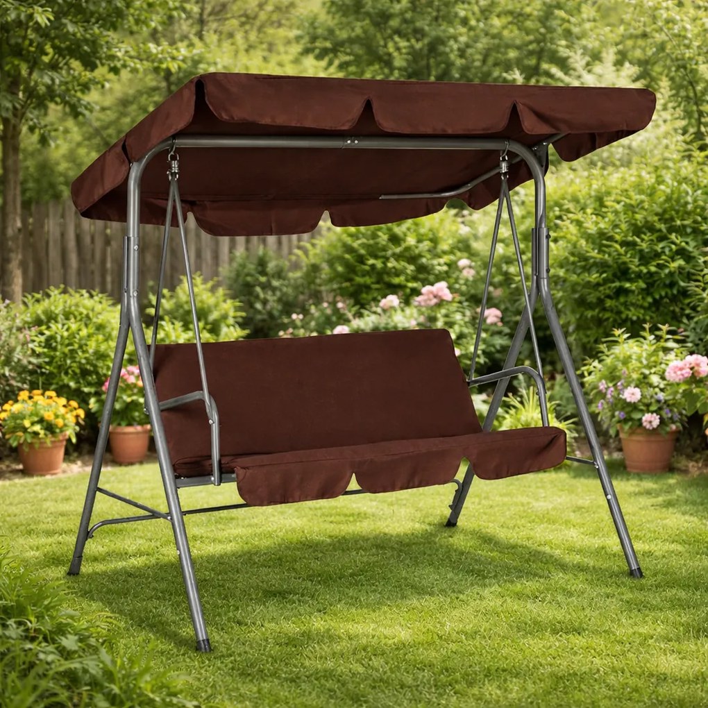 Huśtawka ogrodowa Cozy z regulowanym daszkiem, kolor brązowy