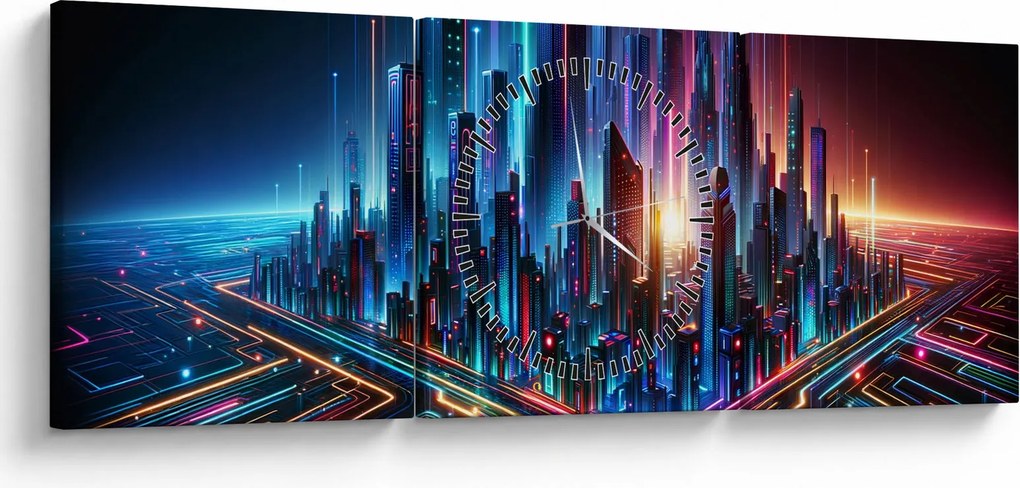 Obraz - Miasto przyszłości (z zegarem) (90x30 cm)