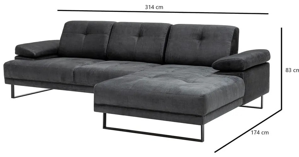 Ciemnoszara sofa narożna Artie Mustang, narożnik prawy