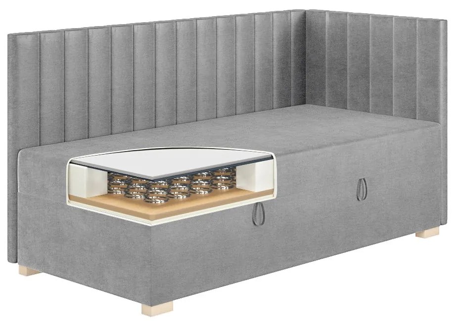 Szare narożne łóżko dziecięce ze schowkiem i materacem 90x200 cm Snugi – Ghado