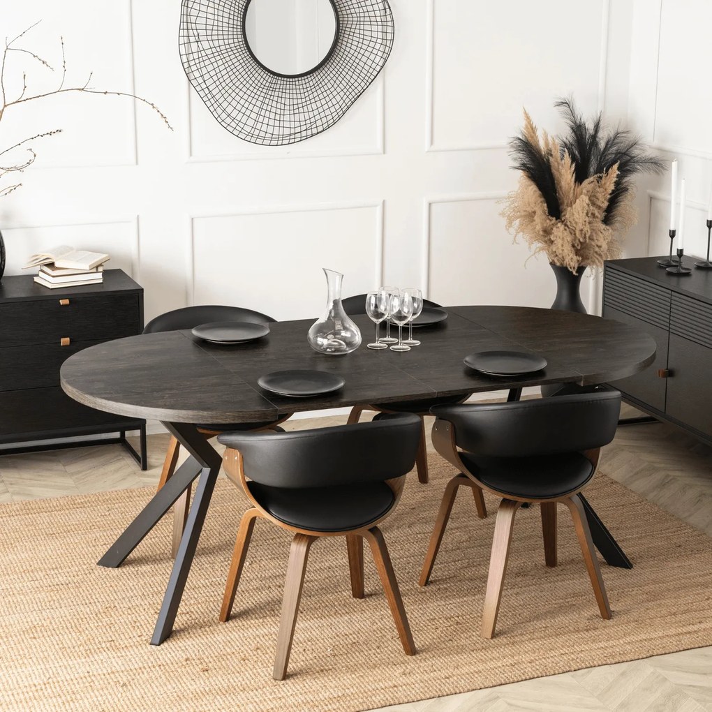 Stół Okrągły Rozkładany LUKAS 100-250 cm Czarny Nowoczesny Loft