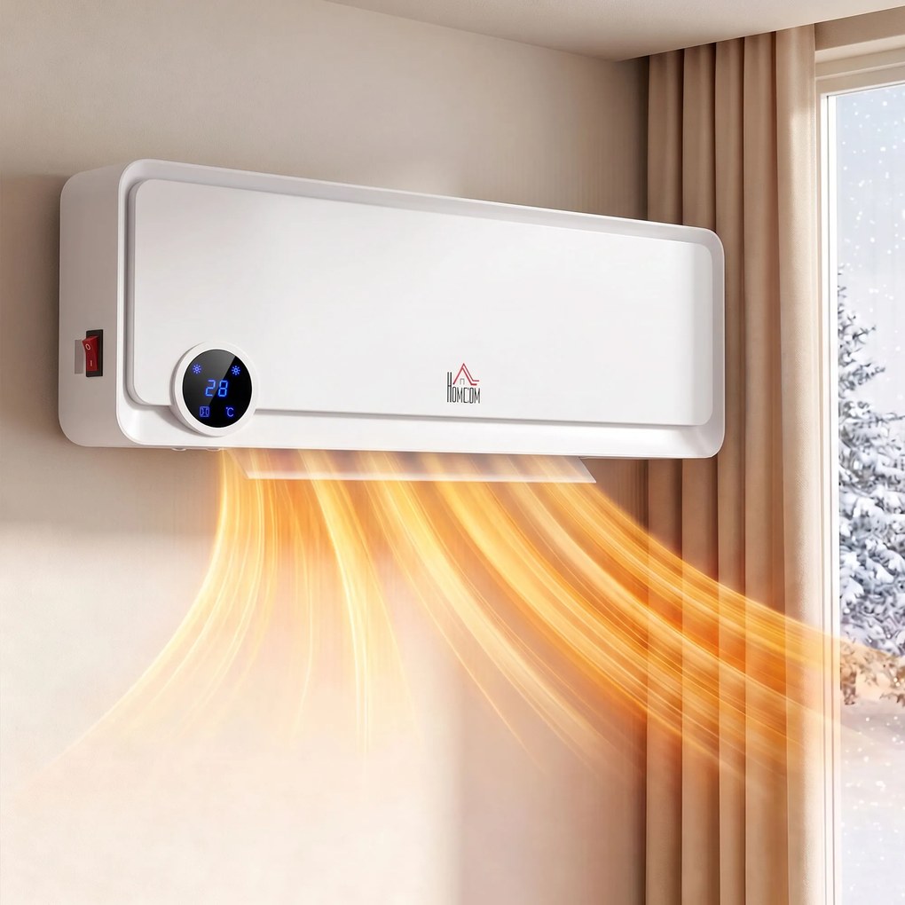 HOMCOM Nagrzewnica ścienna 2000W z pilotem, 3 tryby pracy, wyświetlacz LED, timer 12h | Aosom PL