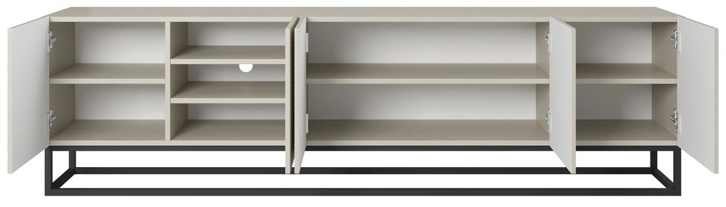 Szafka RTV Asha 200 cm z ryflowanym frontem i metalowym stelażem - kaszmir