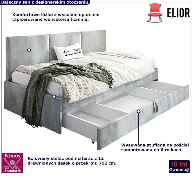 Popielata sofa z szufladą na pościel H6-P63