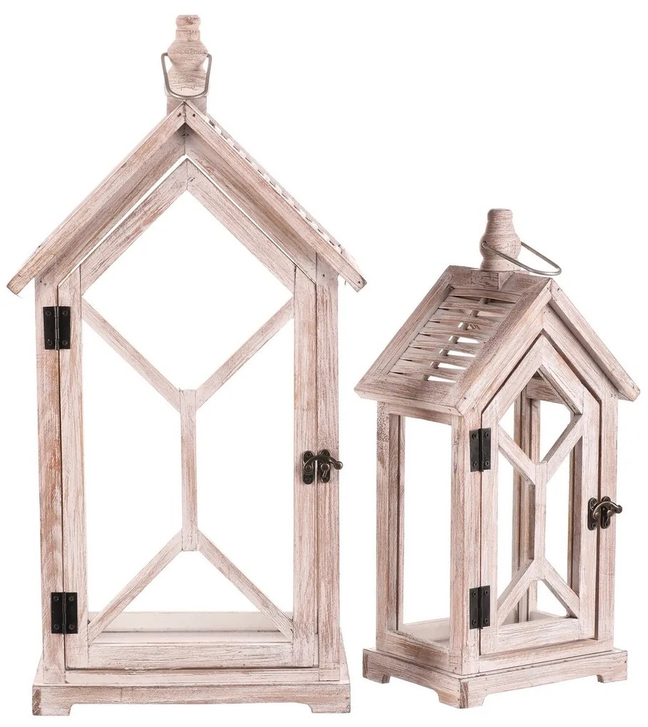 Zestaw drewnianych latarni Vilche 2 szt., biało-brązowy