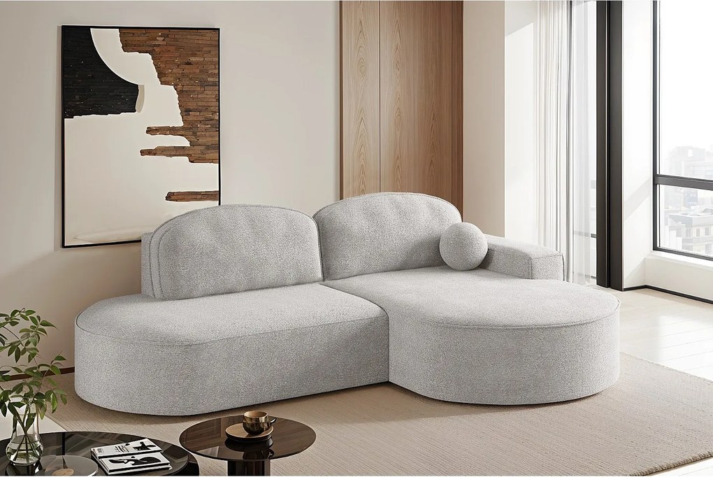 Narożnik z funkcją spania i pojemnikiem Modena Runden, tkanina Arena, Jasnoszary, Prawy