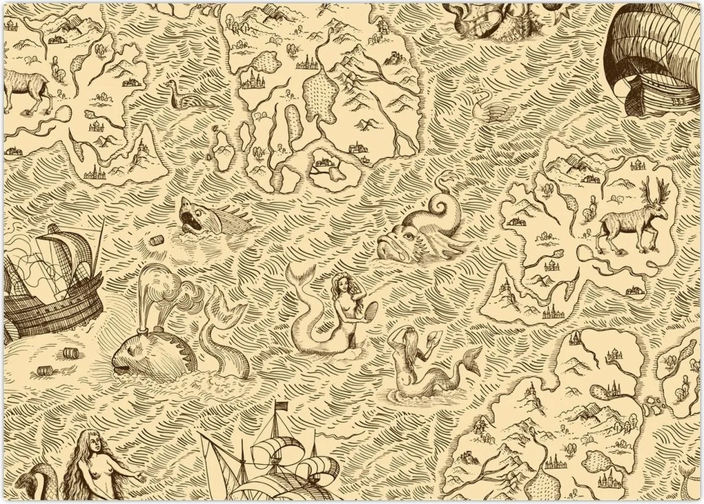 Obraz na szkle - Zabytkowa mapa, ilustracje (70x50 cm)