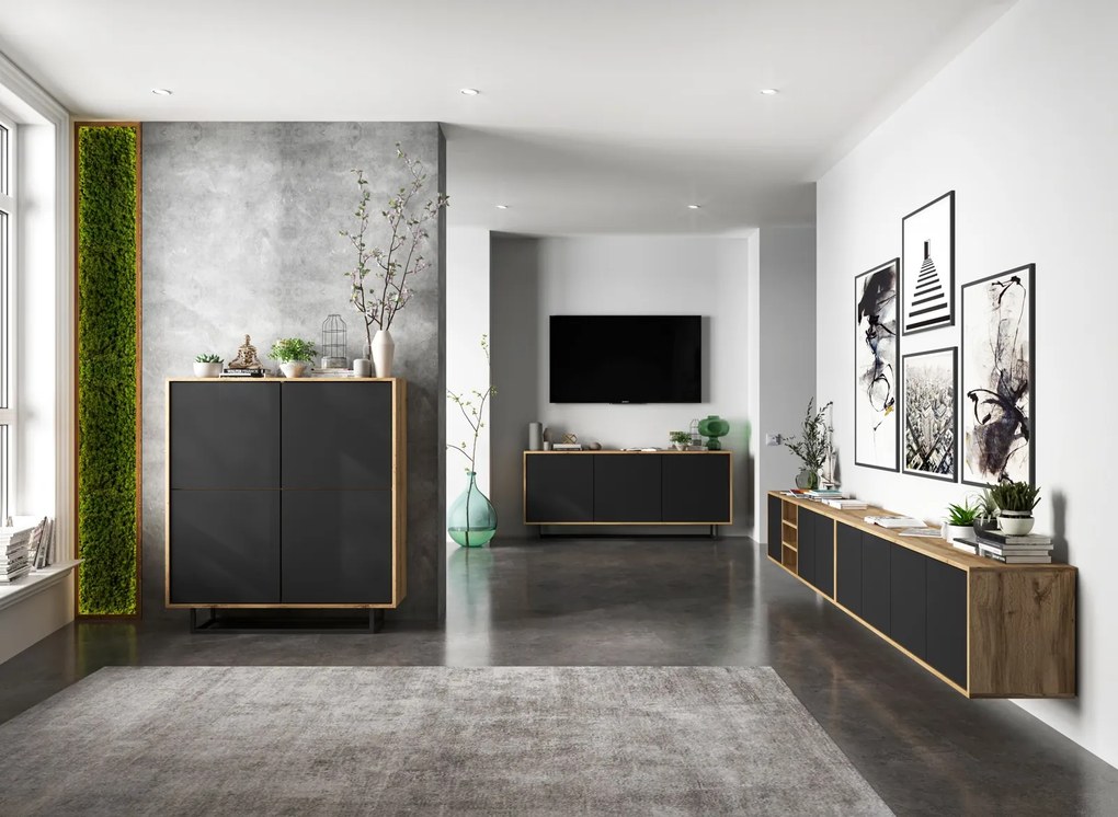 Trzydrzwiowa komoda w stylu loft Apollo 39 dąb wotan/czarny