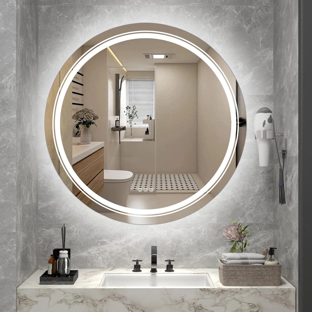 Lustro ścienne łazienkowe, okrągłe 80 cm, podświetlane srebrne DOVER 80