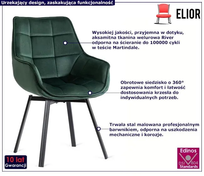 Zielone nowoczesne krzesło obrotowe bez kółek - Tamax 3X