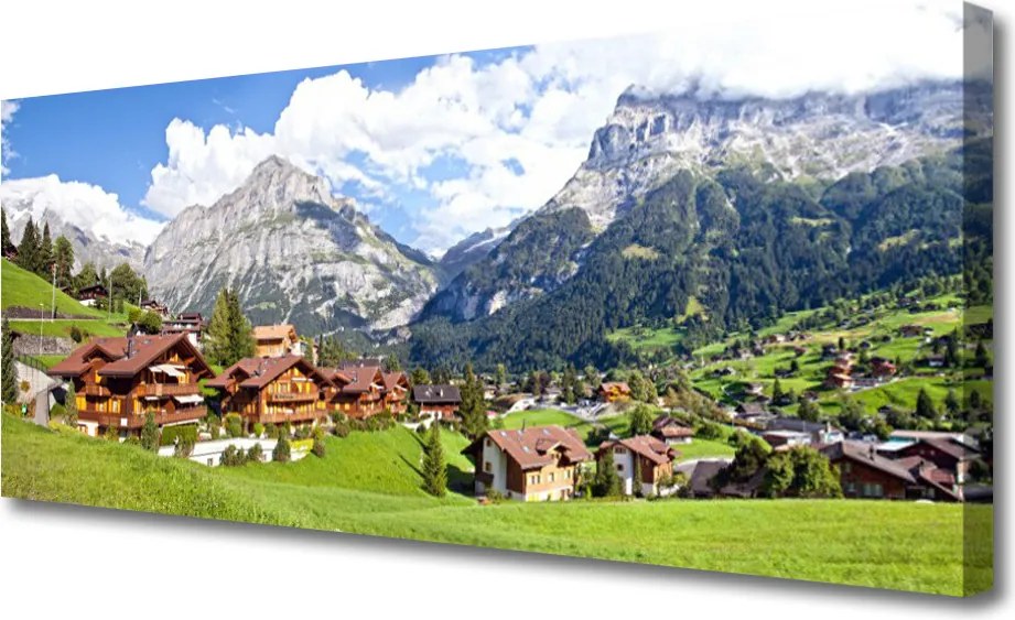 Duży obraz na płótnie Osada u Podnóża Gór