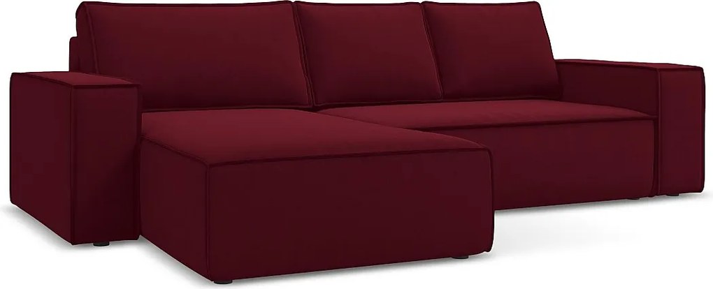 Narożnik lewostronny z funkcją spania - z tkaniny welwetowej - burgundowy - KIMO