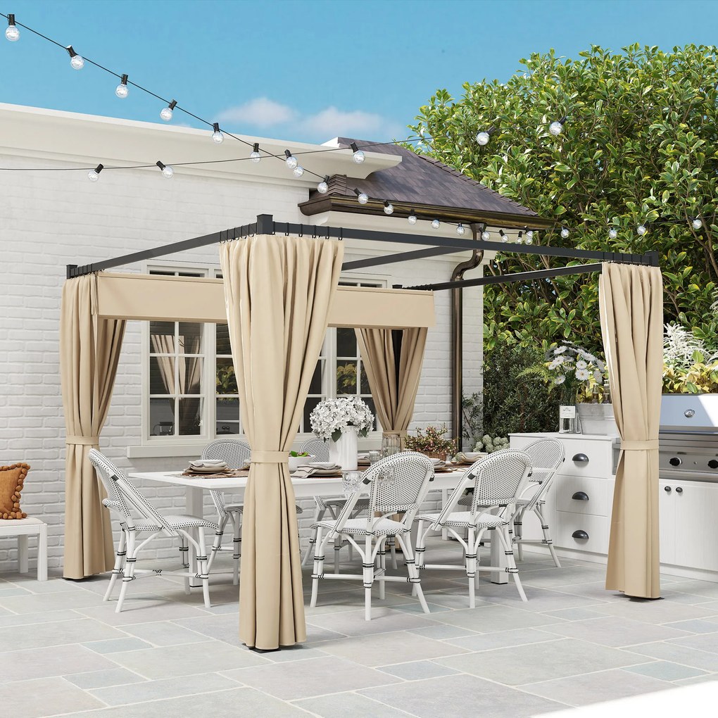 Outsunny Pergola 3 x 3 m, samonośne zadaszenie tarasu z wysuwanym dachem, 4 ścianki boczne, odporne na UV, beżowy | Aosom PL