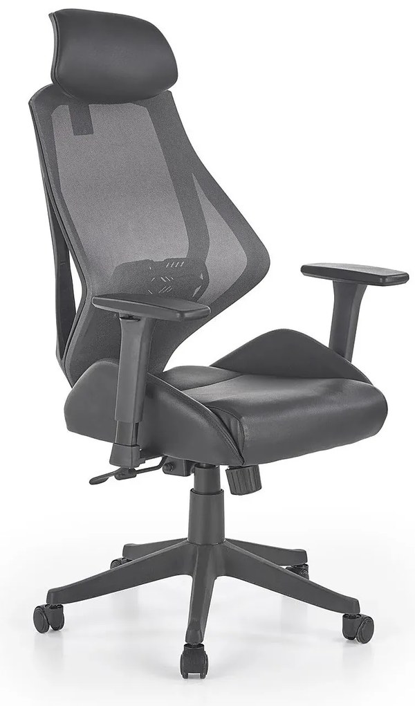 Ergonomiczny czarny fotel obrotowy z regulacją oparcia i zagłówkiem- Simona