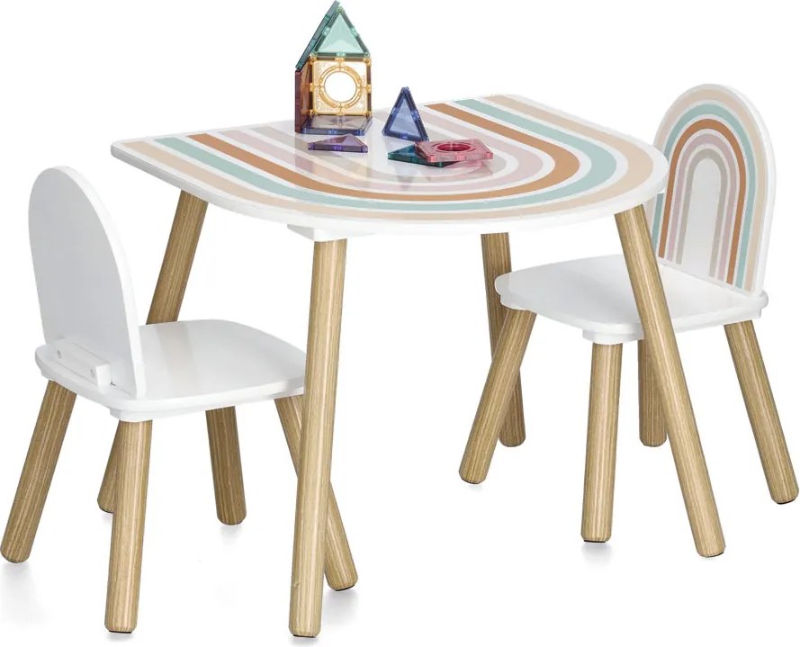Zestaw mebli dla dzieci RAINBOW z MDF i sosny, stolik + 2 krzesła
