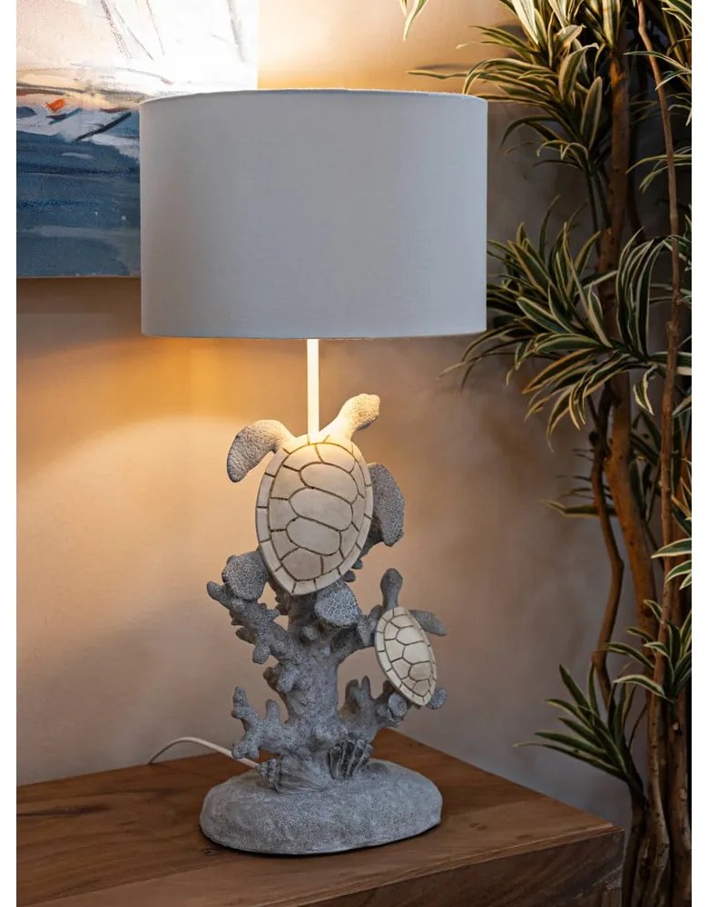 Biało-szara lampa stołowa z tekstylnym kloszem (wysokość 63,5 cm) Turtle – Mauro Ferretti