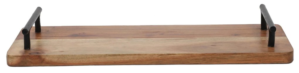 Taca do serwowania z drewna akacji z uchwytami metalowymi, 40 x 15 x 5 cm