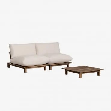 Zestaw Wypoczynkowy Z 2-częściową Modułową, Rozkładaną Sofą Oraz Stolikiem Kawowym Z Drewna Akacjowego Brina Kremowa - Sklum