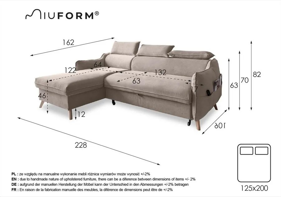 Beżowy rozkładany narożnik (lewostronny) Sweet Harmony – Miuform