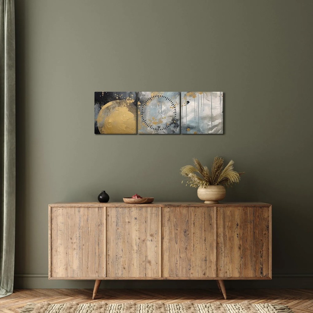 Obraz - Abstrakcja ze złotą kulą (z zegarem) (90x30 cm)