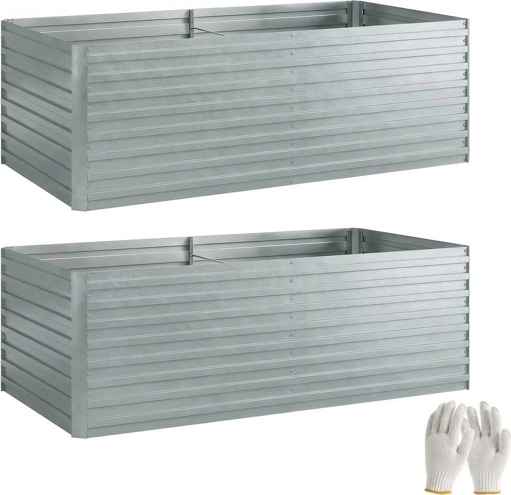 Outsunny zestaw dwóch ocynkowanych podwyższonych grządek, 180 x 90 x 60 cm, metalowe grządki z bezpiecznymi krawędziami, srebrny | Aosom PL