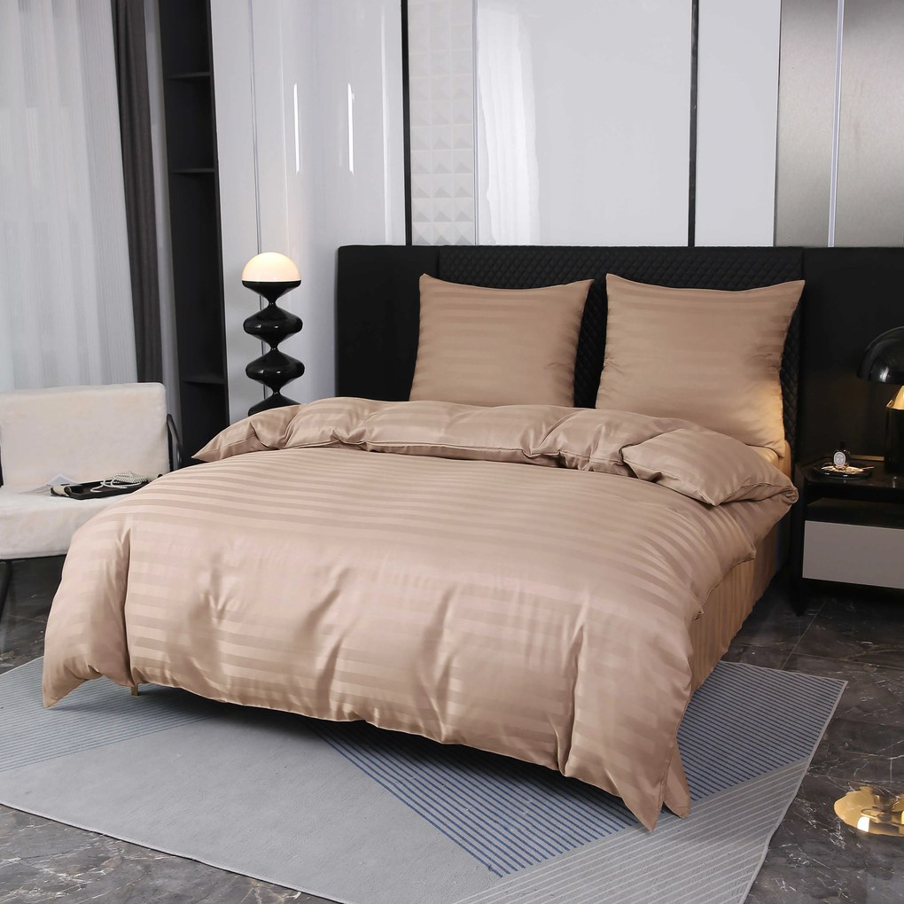 PrzytulneMieszkanie.pl PrzytulneMieszkanie.pl Hotelowa pościel z mikrofibry JASMINE beżowa - pasek 2 cm Rozmiar pościeli: 70 x 90 cm | 140 x 200 cm