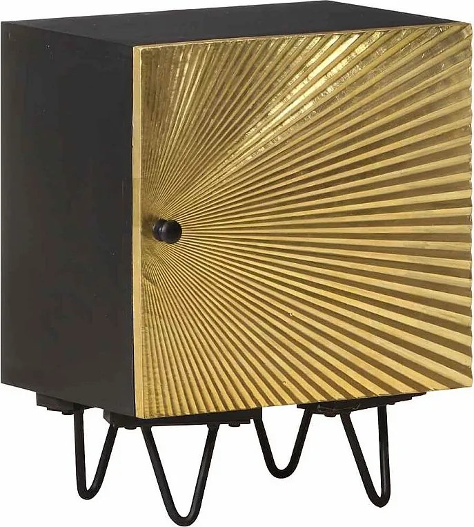 Szafka nocna z litego drewna mango z mosiężnymi drzwiami 40x30x50 cm, styl nowoczesny