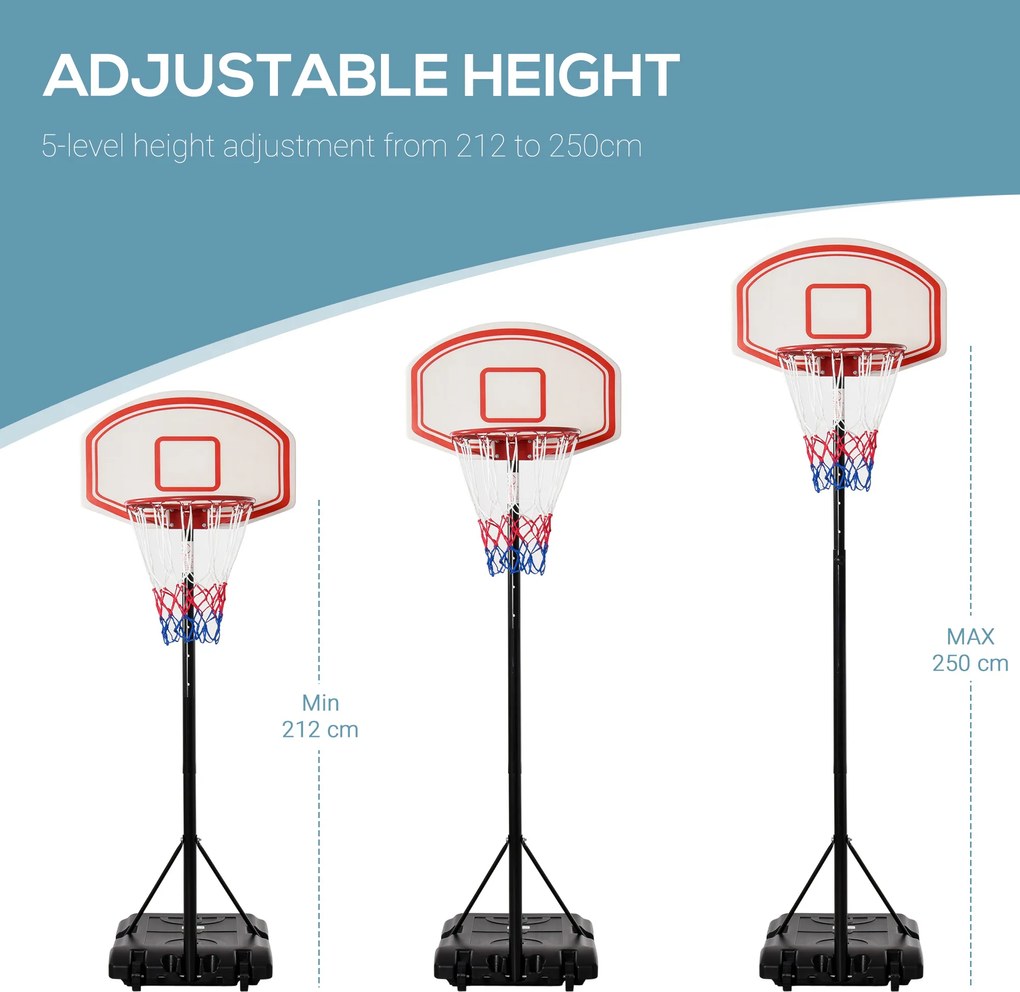 HOMCOM Kosz do Koszykówki, Stojak, Regulowany, Wypełniany Wodą, Czarny