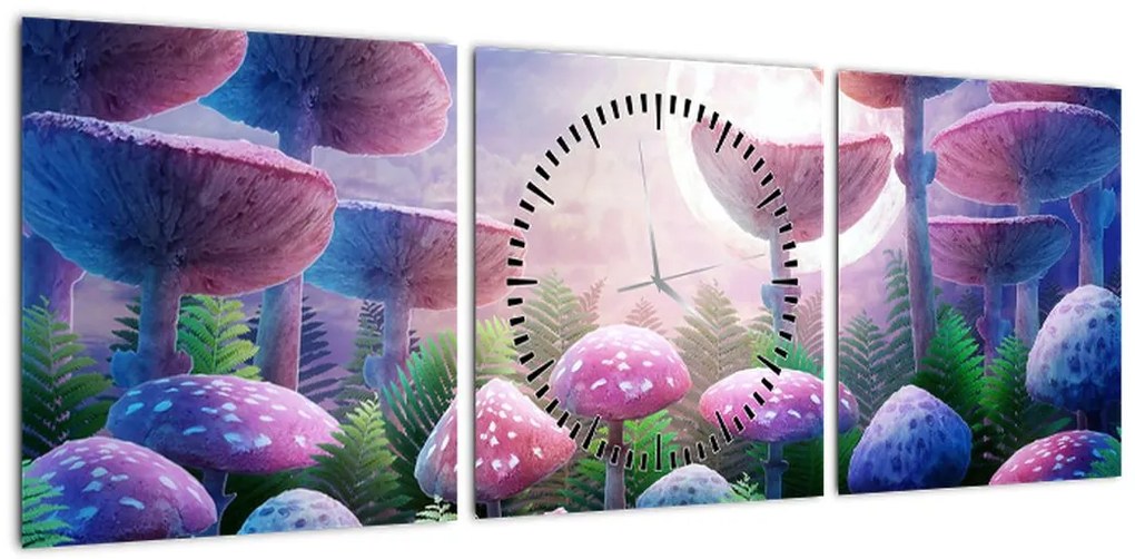 Obraz - Grzyby w pełni księżyca, grafika (z zegarem) (90x30 cm)
