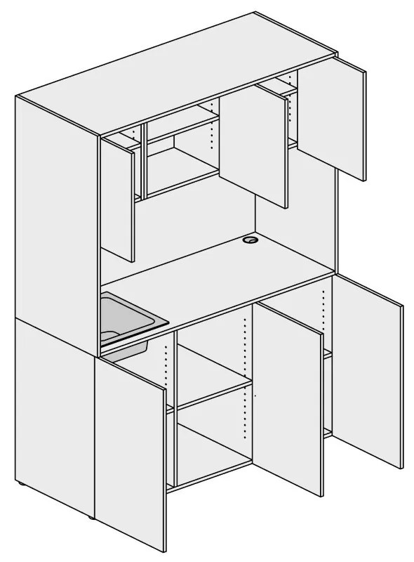 PLAN Kuchnia biurowa NIKA ze zlewem i kranem 1481 x 600 x 2000 mm, grafit, prawe