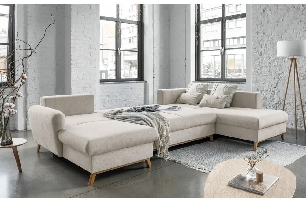 Beżowa rozkładana sofa w kształcie litery "U" Miuform Scandic Lagom, prawostronna
